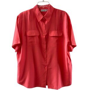 Alice Stuart Womens Coral Button-Down Short Sleeve Shirt XL Rayon/Polyester